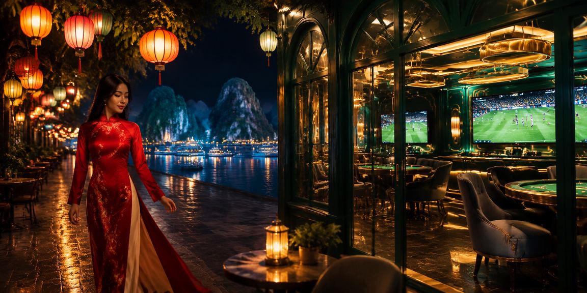 Khung cảnh Hạ Long Bay cùng cá cược casino và người mặc áo dài truyền thống